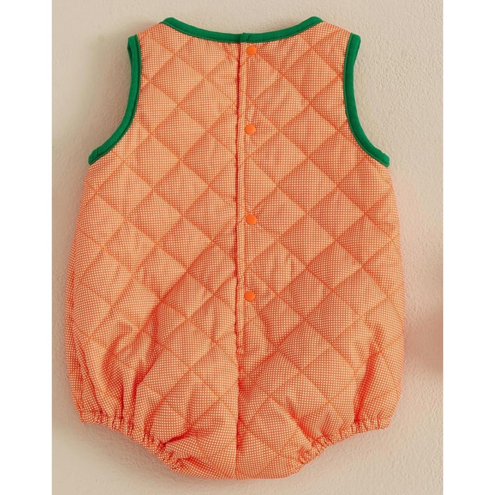 Nouveau Toddler Quilted Pumpkin Romper Halloween Costume Orange Green 2-3 Years - Picture 2 of 5